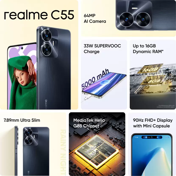 Buy Realme C55 (8 GB RAM, 128 GB) Rainy Night Mobile Phone - Vasanth and Co
